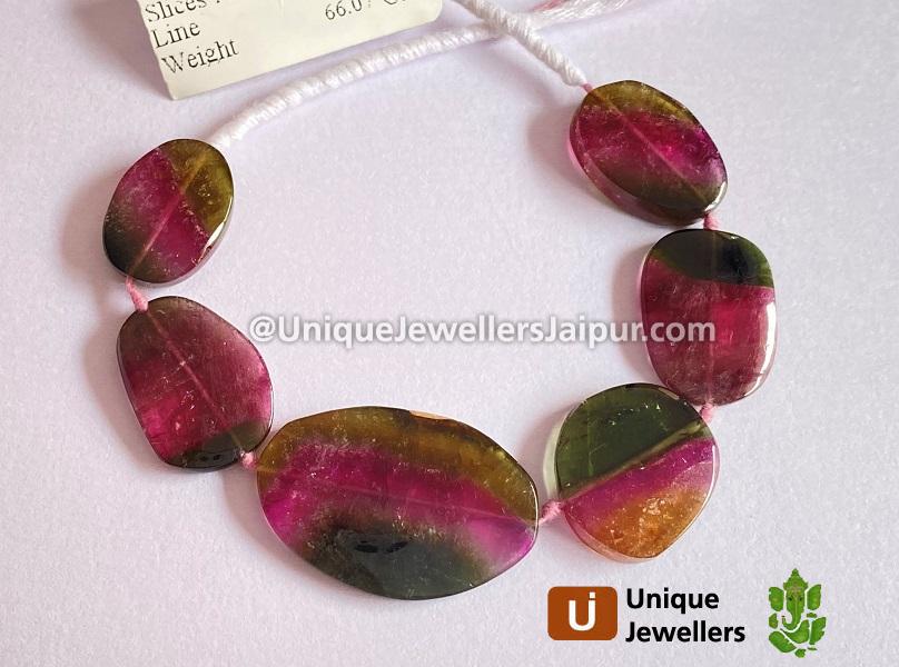 Watermelon Tourmaline Smooth Slices Beads